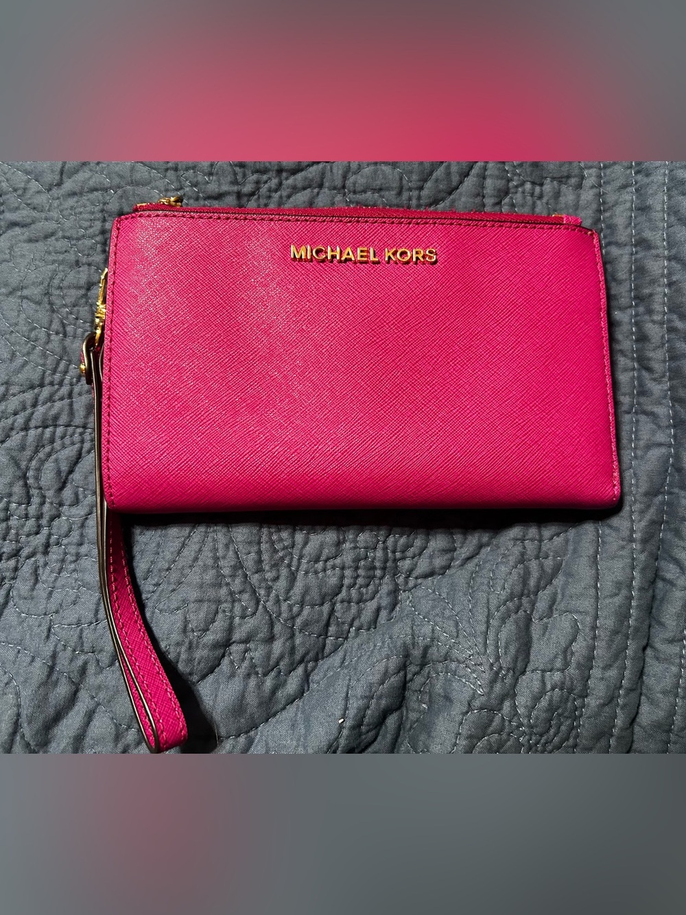 Michael Kors Hot Pink Saffiano Leather Wristlet Clutch